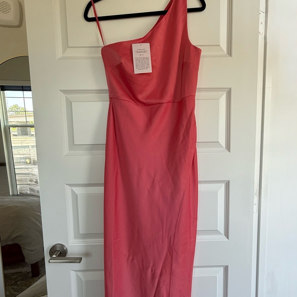 BHLDN Coral One-Shoulder Cocktail Dress